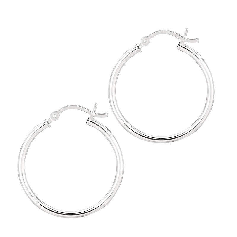 25 mm Sterling Silver Hoop Earrings Polished and Finished With Rhodium - view 1