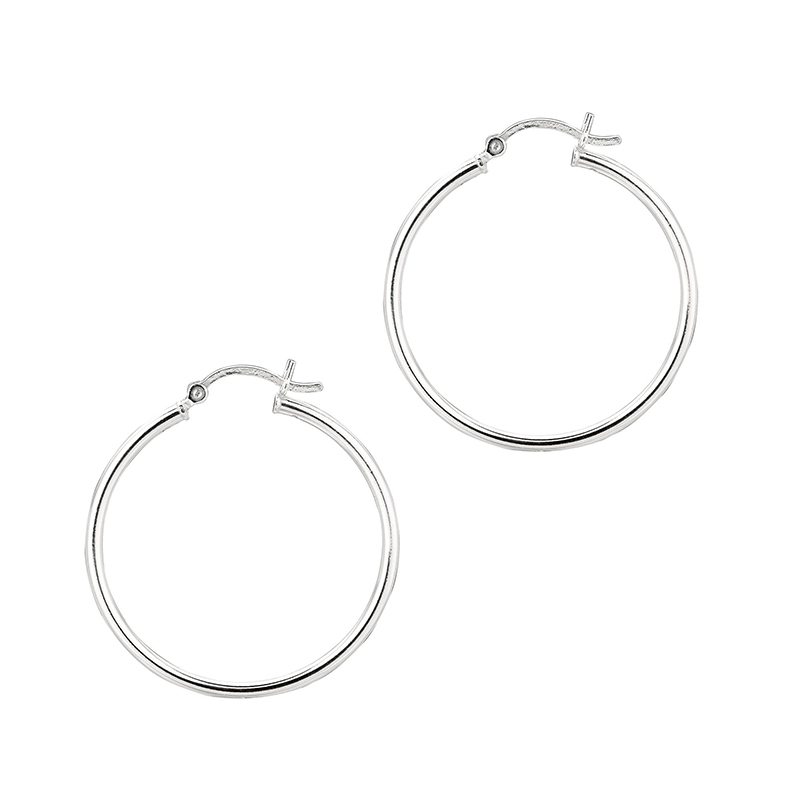 30 mm Sterling Silver Hoop Earrings Polished and Finished With Rhodium - view 1