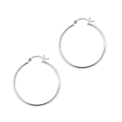 30 mm Sterling Silver Hoop Earrings Polished and Finished With Rhodium
