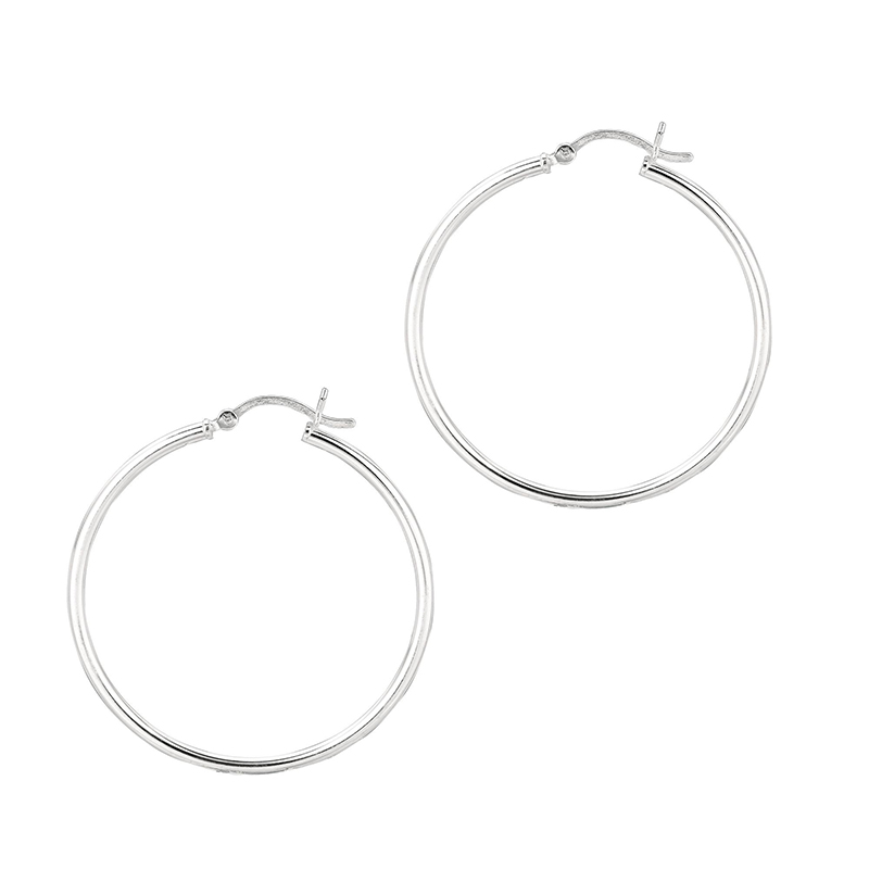 35 mm Sterling Silver Hoop Earrings Polished and Finished With Rhodium - view 1