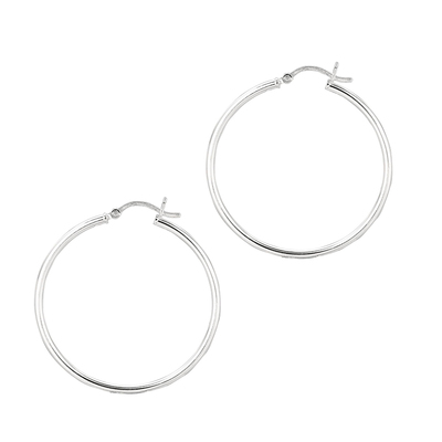 35 mm Sterling Silver Hoop Earrings Polished and Finished With Rhodium