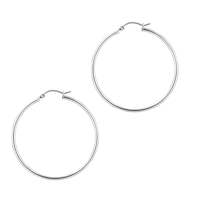 40 mm Sterling Silver Hoop Earrings Polished and Finished With Rhodium