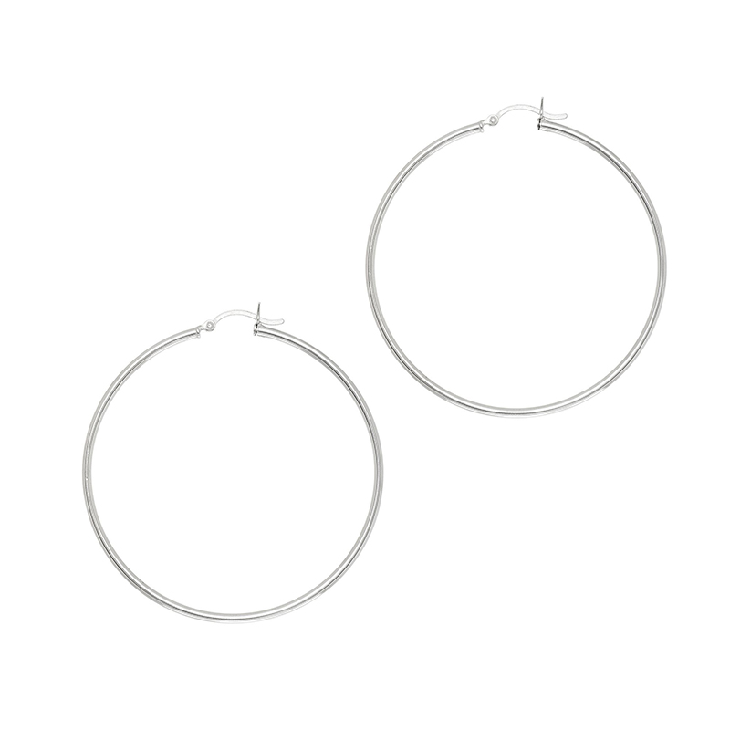 50 mm Sterling Silver Hoop Earrings Polished and Finished With Rhodium - view 1