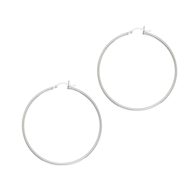50 mm Sterling Silver Hoop Earrings Polished and Finished With Rhodium