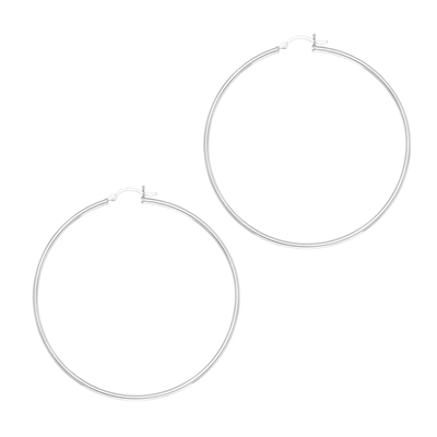 60 mm Sterling Silver Hoop Earrings Polished and Finished With Rhodium
