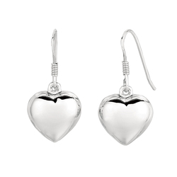 Puffed Heart Design Sterling Silver DAngle Earrings