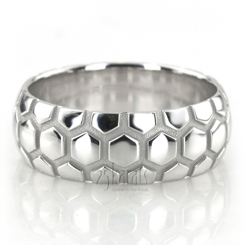 14K white gold 7mm. high polish Soccer-Ball-Design-Wedding-Band - main view