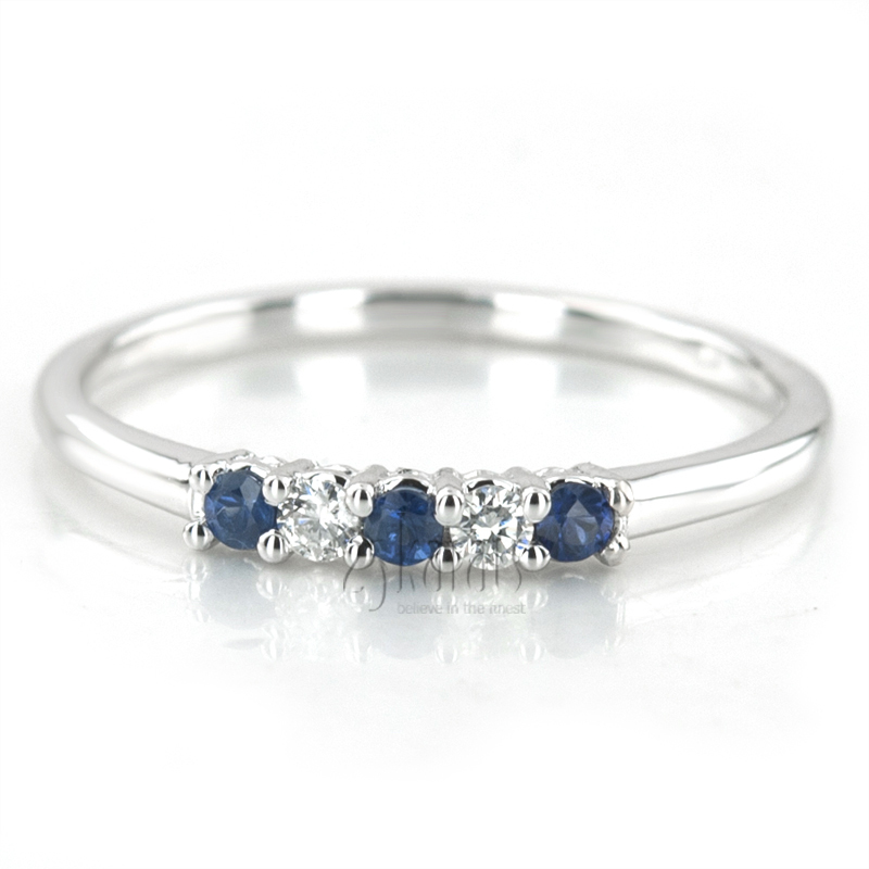 14K white gold Blue Sapphire & Diamond Alternating Anniversary Band - alternate view 3