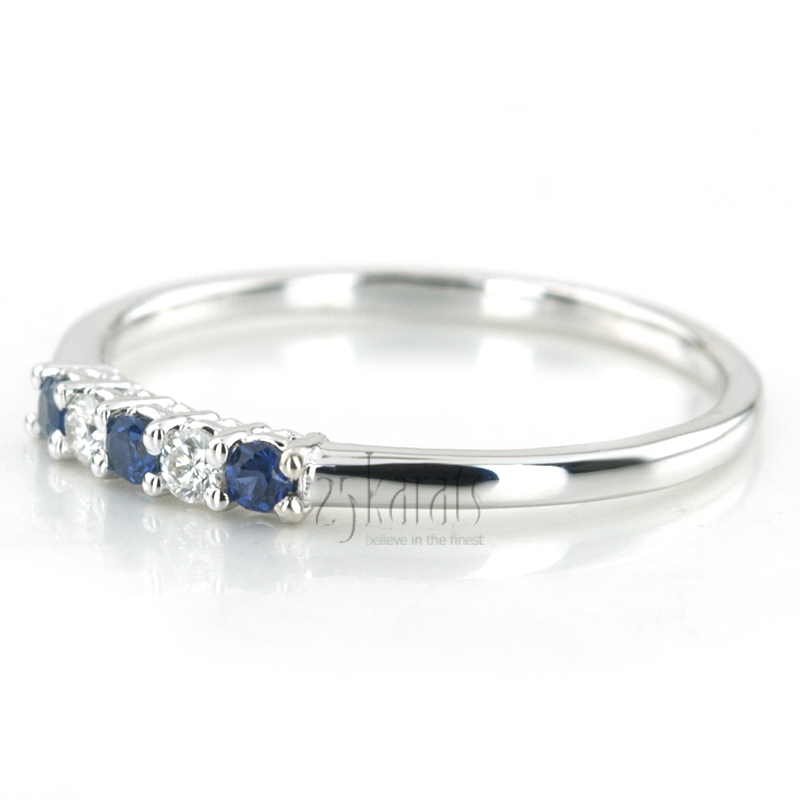 14K white gold Blue Sapphire & Diamond Alternating Anniversary Band - alternate view 4