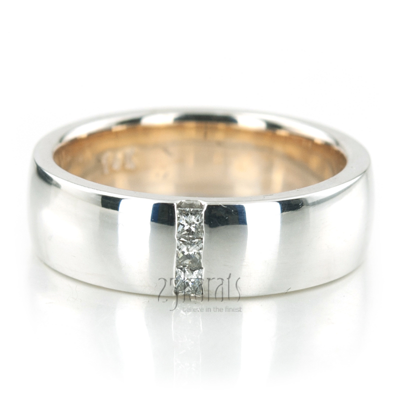 14K same as picture gold 6mm. high polish Color-Duo-Contemporary-Princess-Cut-Diamond-Weddin - main view