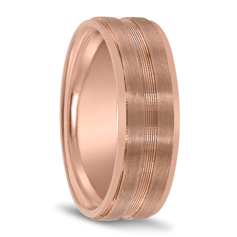 Novell Finely Incised Step Edge Wedding Band - main view