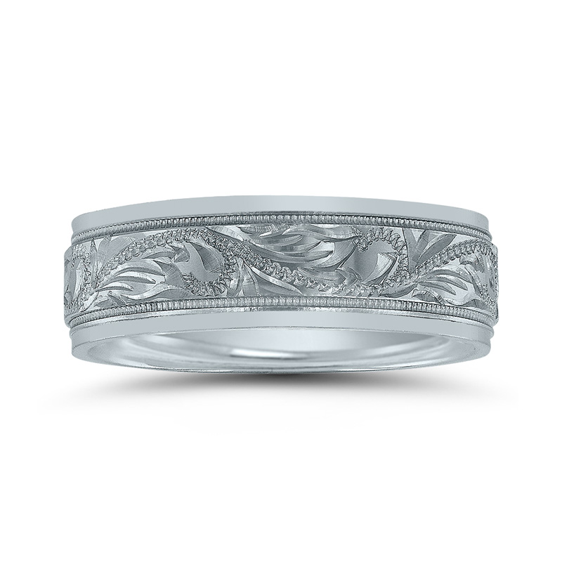 Novell Floral Carved Milgrain Wedding Ring  - view 2