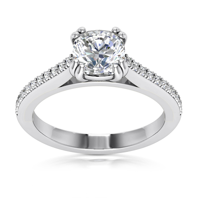 Double Prong Head Cathedral Style Diamond Engagement Ring (6.5x6.5mm)