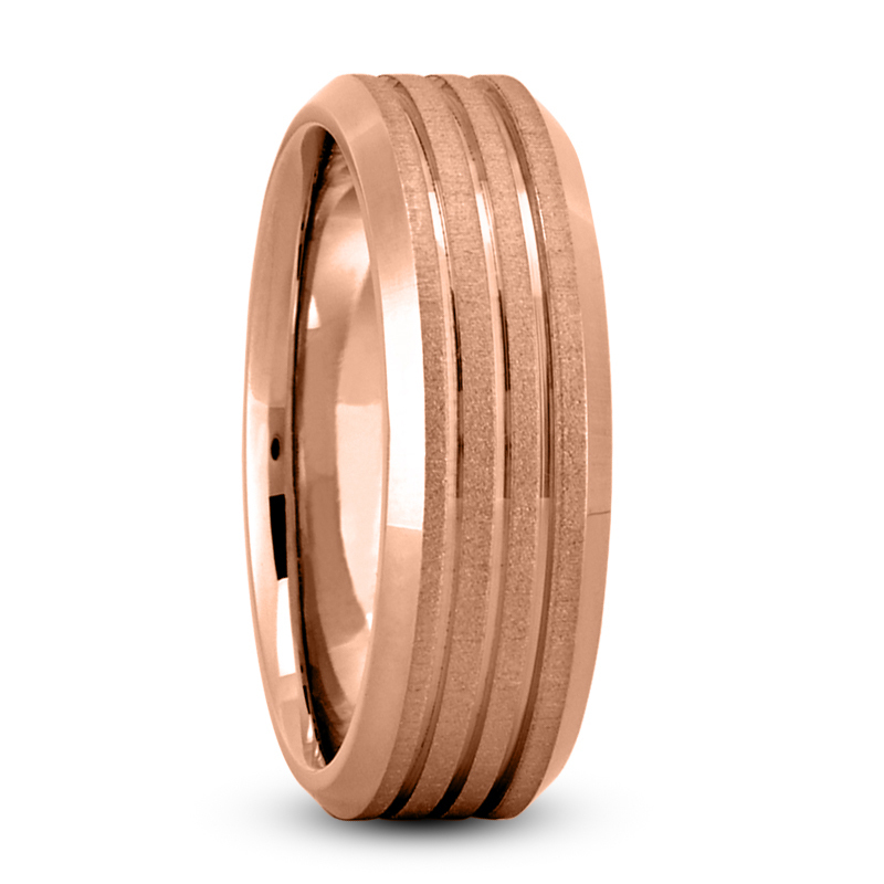 14K pink gold 7mm. cross satin Beveled-Edge-Parallel-Carved-Wedding-Band - alternate view 4