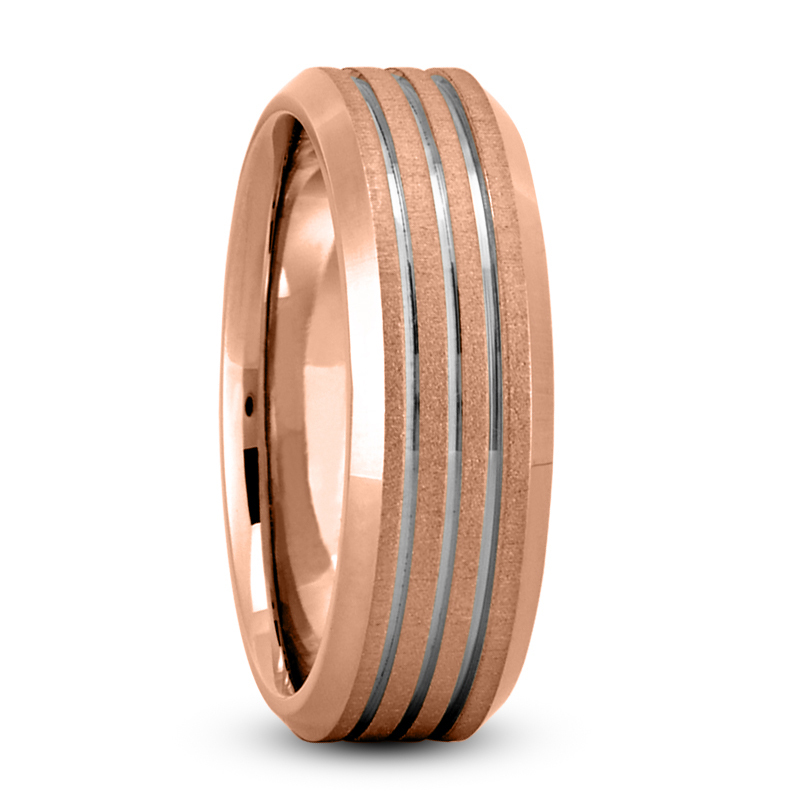14K pink-white-pink gold 7mm. cross satin Beveled-Edge-Parallel-Carved-Wedding-Band - alternate view 7