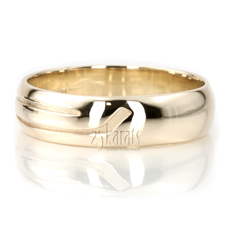 14K yellow gold 7mm. high polish Hockey-Stick-Design-Wedding-Ring - alternate view 2
