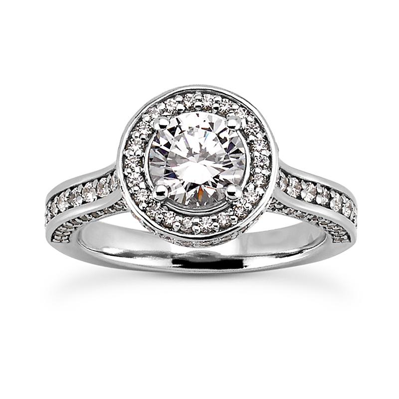 14K white gold Diamond Arch Halo Round Engagement Ring (0.75ct Center) - main view