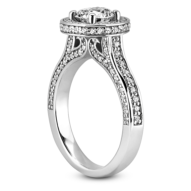 14K white gold Diamond Arch Halo Round Engagement Ring (0.75ct Center) - alternate view 2