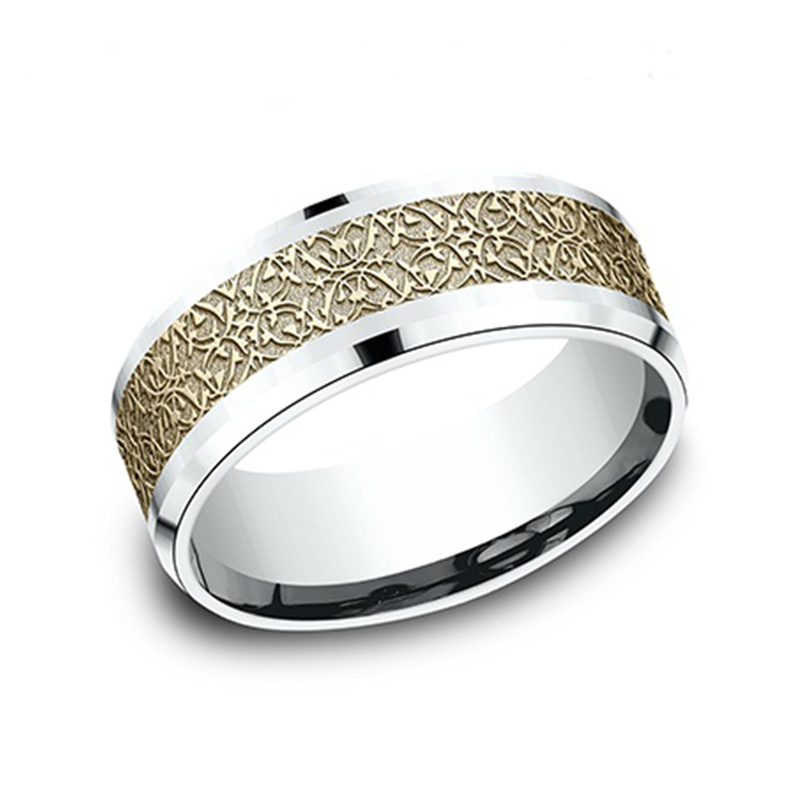 14K white-yellow-white gold 8mm. same as picture Benchmark-8mm-Comfort-Fit-Motifs-of-Ottoman-Empire - alternate view 4
