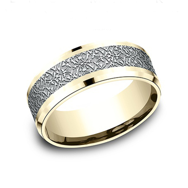 14K yellow-white-yellow gold 8mm. same as picture Benchmark-8mm-Comfort-Fit-Motifs-of-Ottoman-Empire - alternate view 5