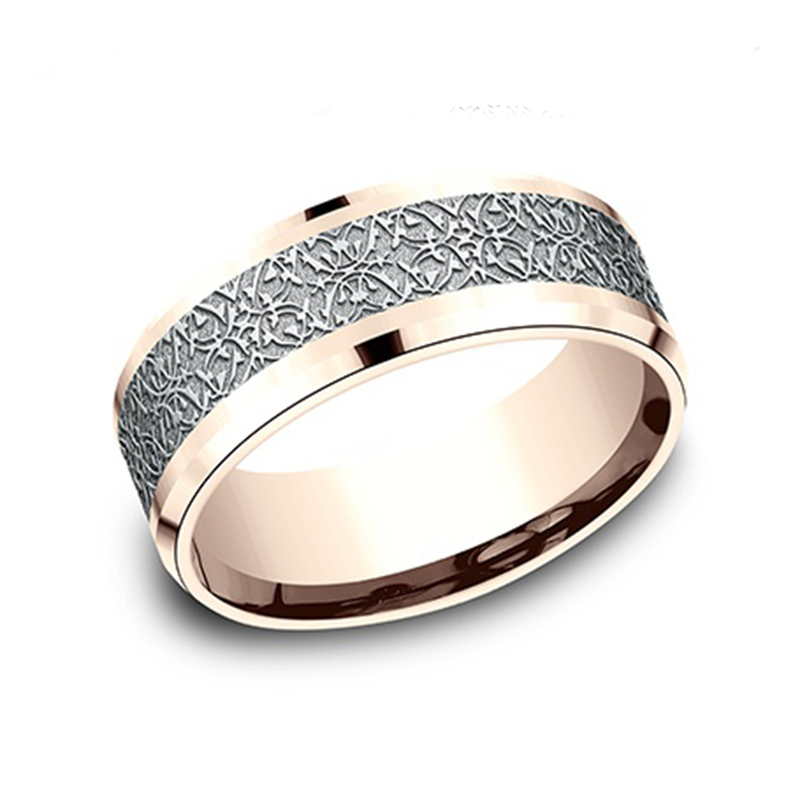 14K pink-white-pink gold 8mm. same as picture Benchmark-8mm-Comfort-Fit-Motifs-of-Ottoman-Empire - alternate view 6