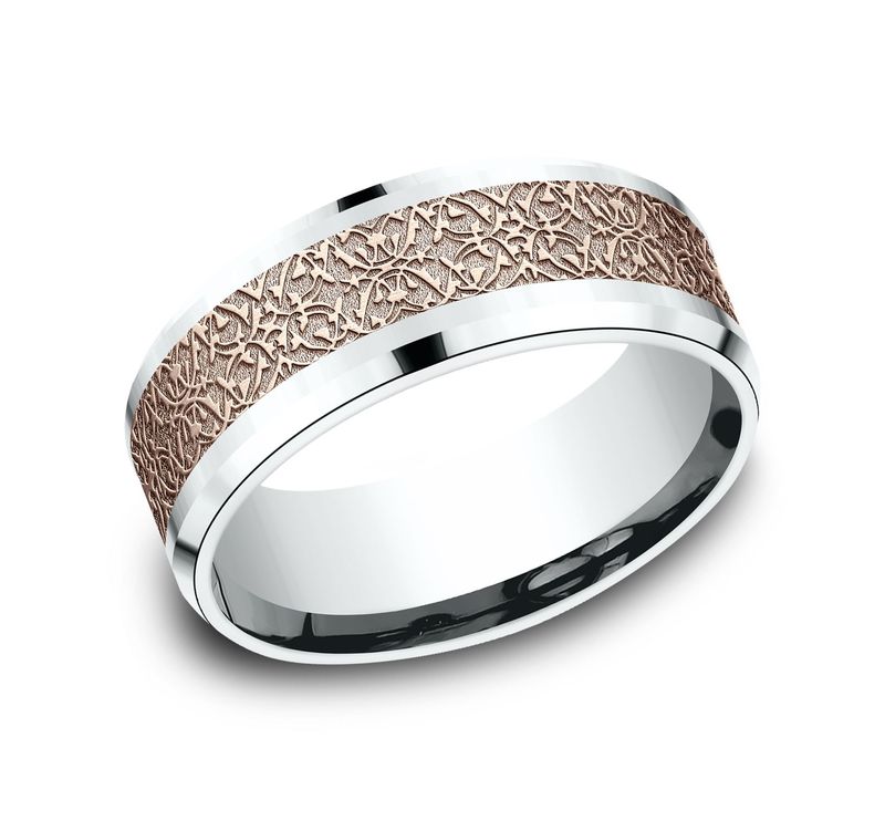 14K white-pink-white gold 8mm. same as picture Benchmark-8mm-Comfort-Fit-Motifs-of-Ottoman-Empire - alternate view 7