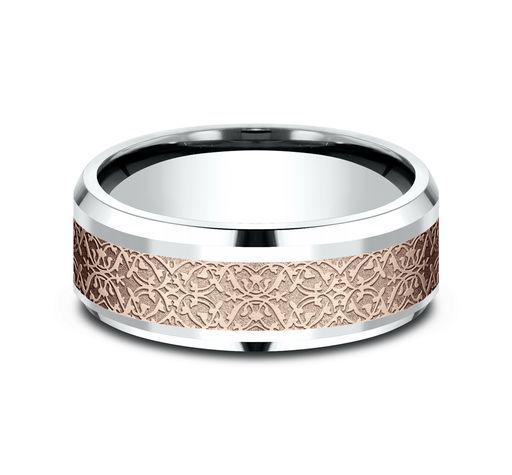 14K white-pink-white gold 8mm. same as picture Benchmark-8mm-Comfort-Fit-Motifs-of-Ottoman-Empire - alternate view 8
