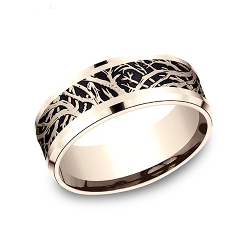10K pink gold 8mm. same as picture Benchmark-8mm-Comfort-Fit-Enchanted-Forest-design- - alternate view 3