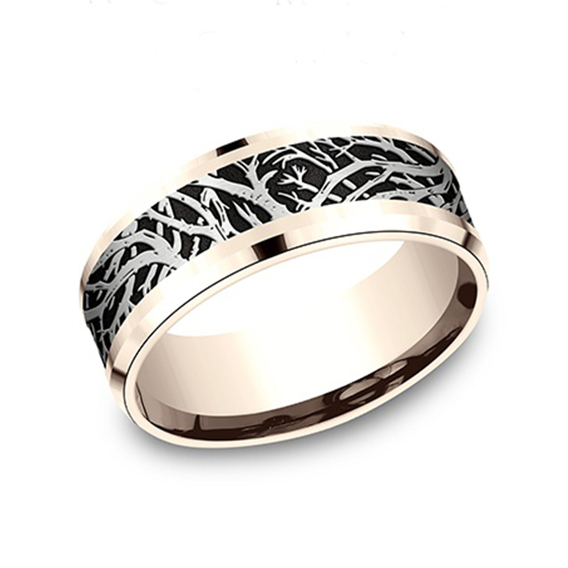 10K pink-white-pink gold 8mm. same as picture Benchmark-8mm-Comfort-Fit-Enchanted-Forest-design- - alternate view 8