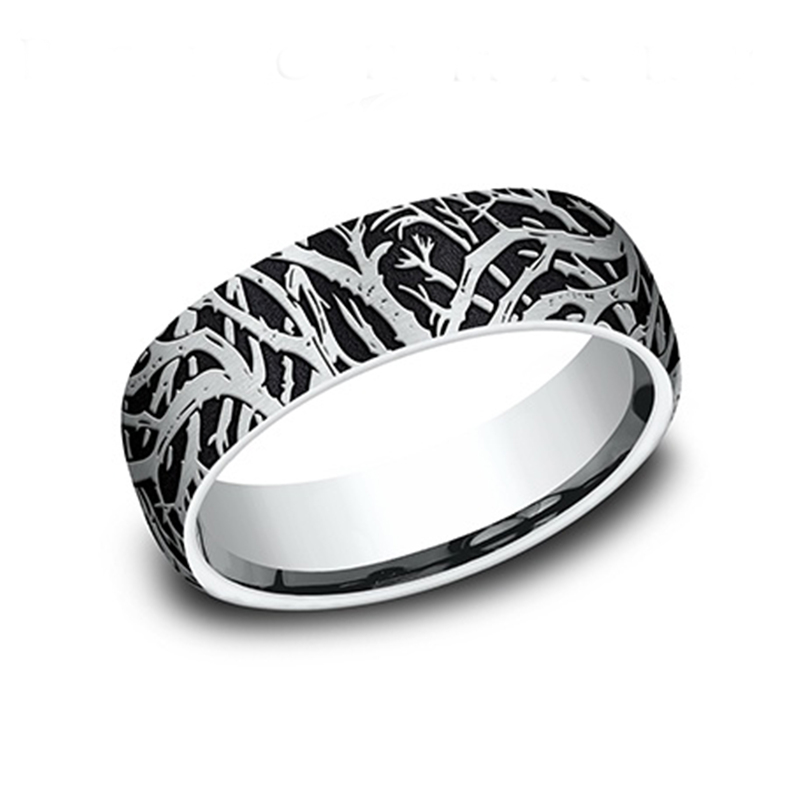 14K all white gold 6.5mm same as picture Benchmark-6.5mm-Comfort-Fit-Enchanted-Forest-Desig - main view