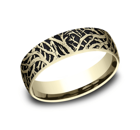 14K all yellow gold 6.5mm same as picture Benchmark-6.5mm-Comfort-Fit-Enchanted-Forest-Desig - alternate view 2