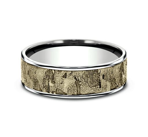 14K white-yellow-white gold 6.5mm same as picture Benchmark-6.5mm-Comfort-Fit-Intricate-Wall-Design- - alternate view 5