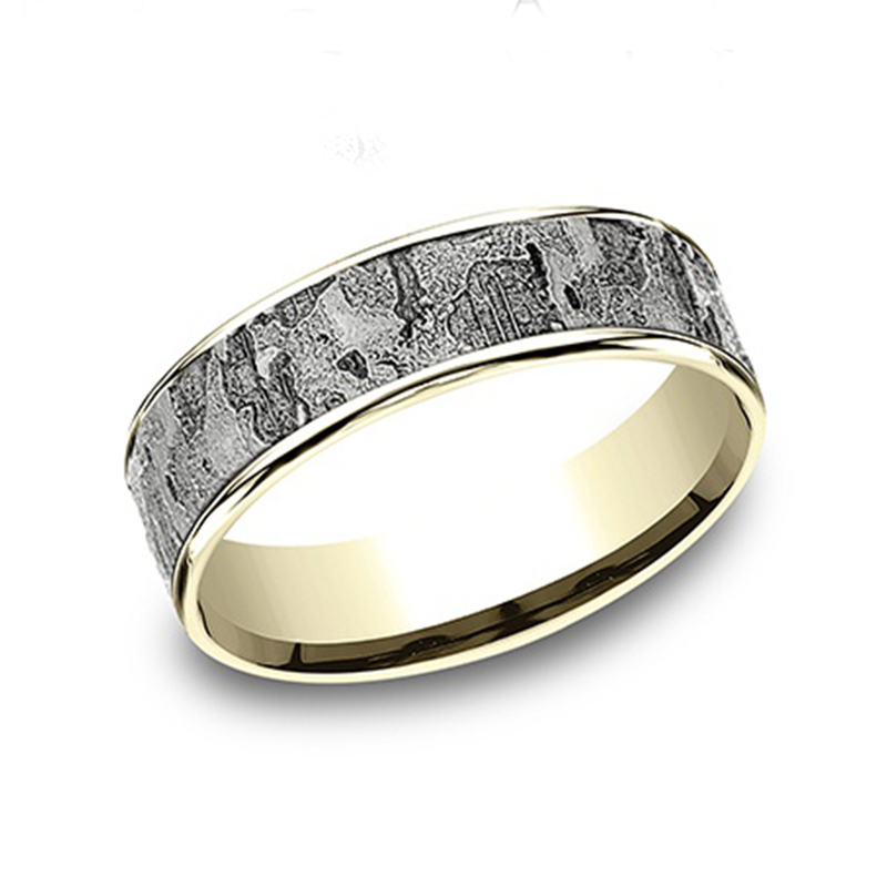 14K yellow-white-yellow gold 6.5mm same as picture Benchmark-6.5mm-Comfort-Fit-Intricate-Wall-Design- - alternate view 6