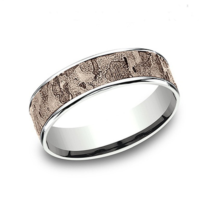 14K white-pink-white gold 6.5mm same as picture Benchmark-6.5mm-Comfort-Fit-Intricate-Wall-Design- - alternate view 7