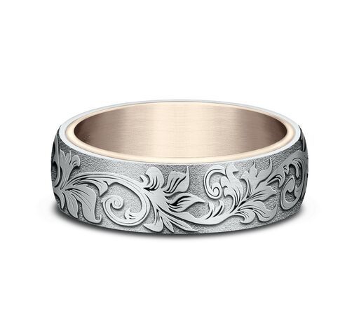 14K same as picture gold 6.5mm same as picture Benchmark-6.5mm-Comfort-Fit-Floral-Motifs-of-the-V - alternate view 2