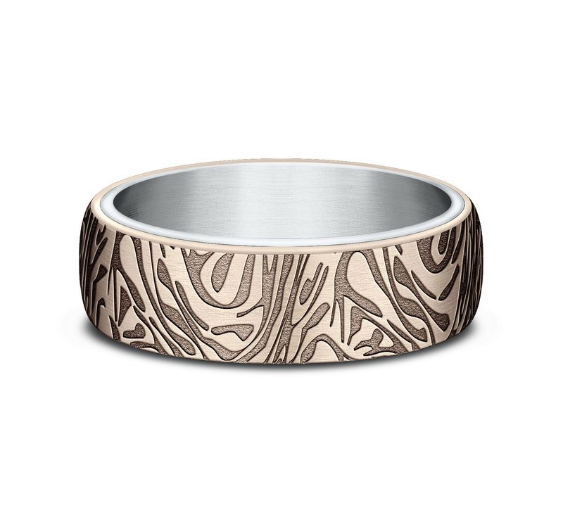 14K same as picture gold 6.5mm same as picture Benchmark-6.5mm-Comfort-Fit-Faux-Mokume-Pattern-De - alternate view 2