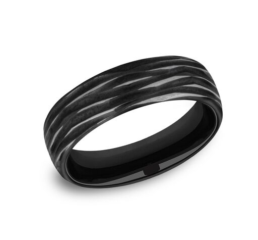 Black Titanium 6.5mm Comfort Fit Tree Bark Finished Ring