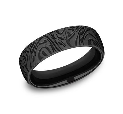 Black Titanium 6.5mm Comfort Fit Faux Mokume Ring