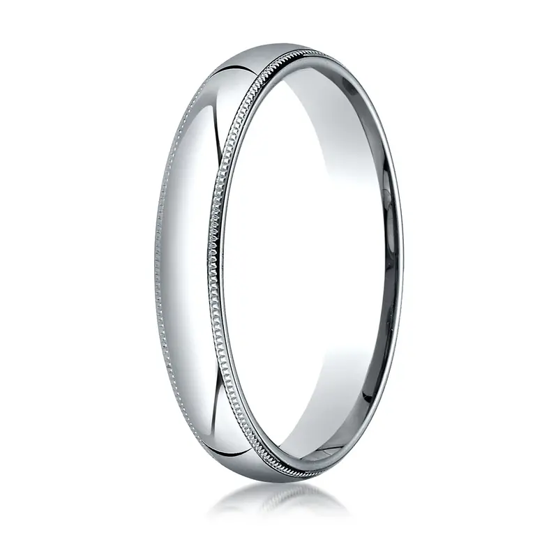 10K white gold 4mm. high polish Plain-Dome-Milgrain-Comfort-Fit-Wedding-Band - main view