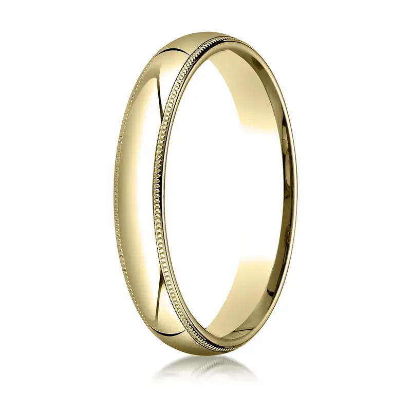 10K yellow gold 4mm. high polish Plain-Dome-Milgrain-Comfort-Fit-Wedding-Band - alternate view 2