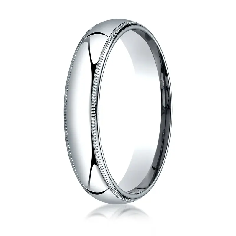 10K white gold 5mm. high polish Plain-Dome-Milgrain-Comfort-Fit-Wedding-Band - alternate view 3