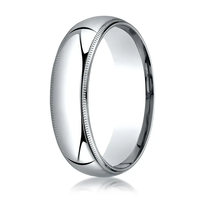 10K white gold 6mm. high polish Plain-Dome-Milgrain-Comfort-Fit-Wedding-Band - alternate view 5