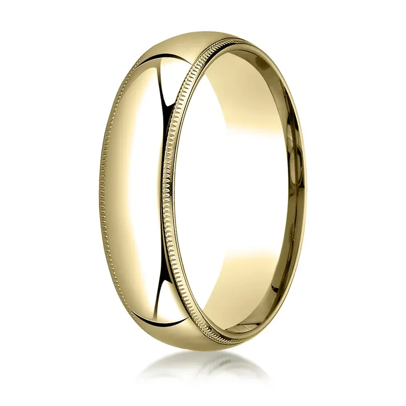 10K yellow gold 6mm. high polish Plain-Dome-Milgrain-Comfort-Fit-Wedding-Band - alternate view 6