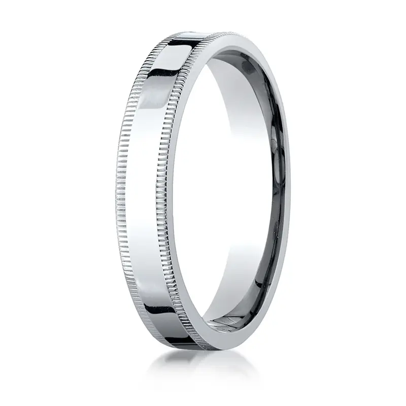 10K white gold 4mm. high polish Plain-Flat-Milgrain-Comfort-Fit-Wedding-Band - main view