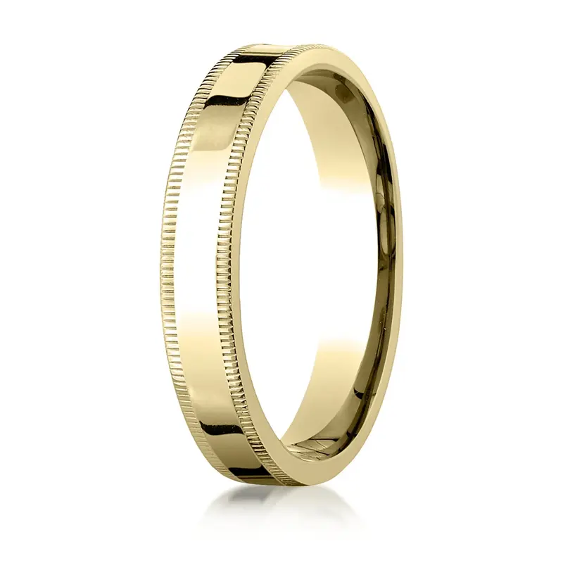 10K yellow gold 4mm. high polish Plain-Flat-Milgrain-Comfort-Fit-Wedding-Band - alternate view 2