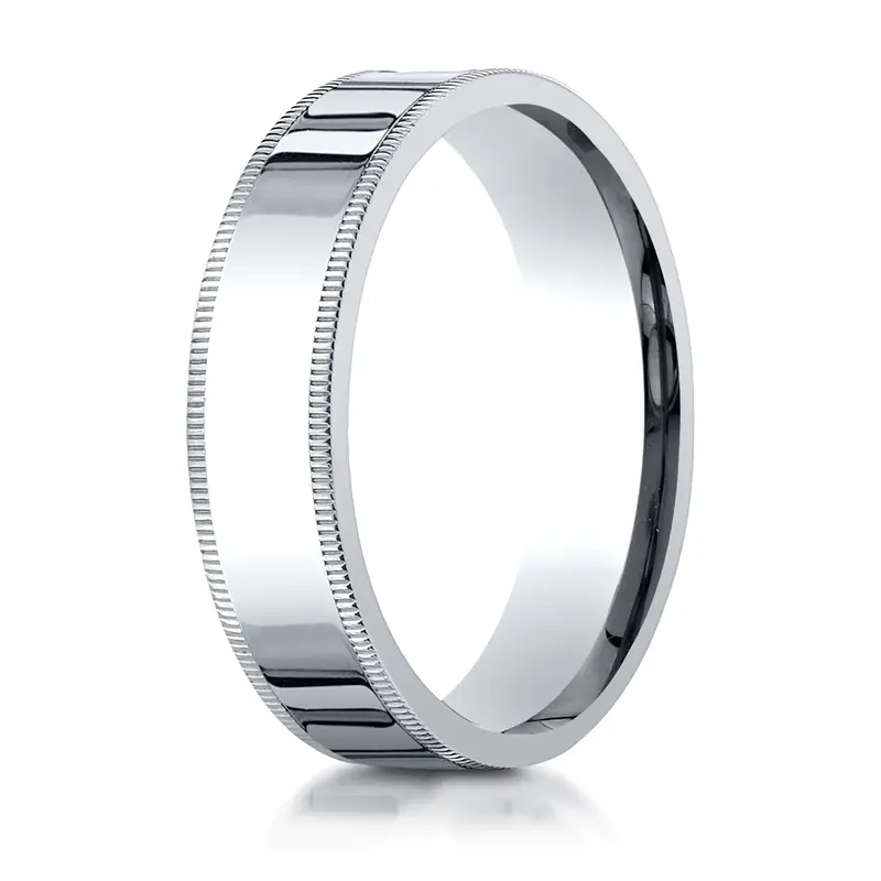 10K white gold 6mm. high polish Plain-Flat-Milgrain-Comfort-Fit-Wedding-Band - alternate view 4