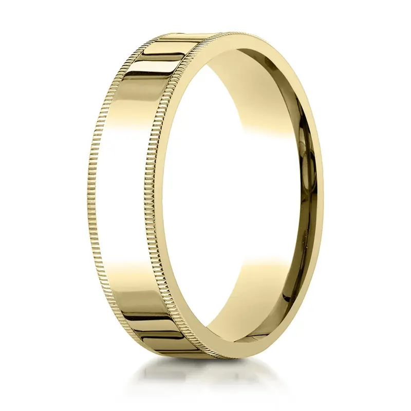 10K yellow gold 6mm. high polish Plain-Flat-Milgrain-Comfort-Fit-Wedding-Band - alternate view 5