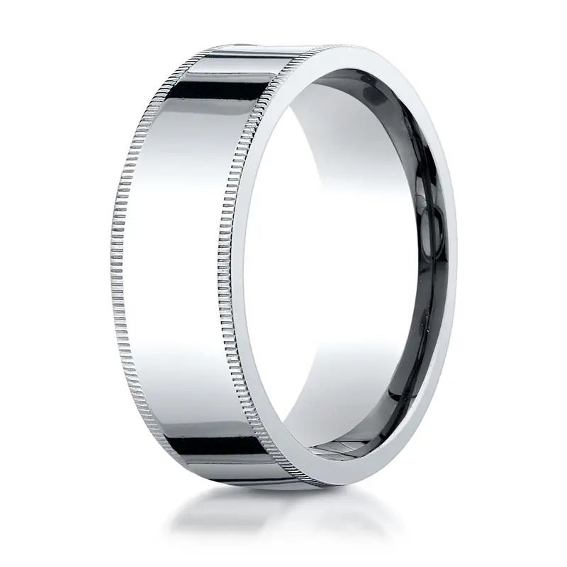 10K white gold 8mm. high polish Plain-Flat-Milgrain-Comfort-Fit-Wedding-Band - alternate view 6