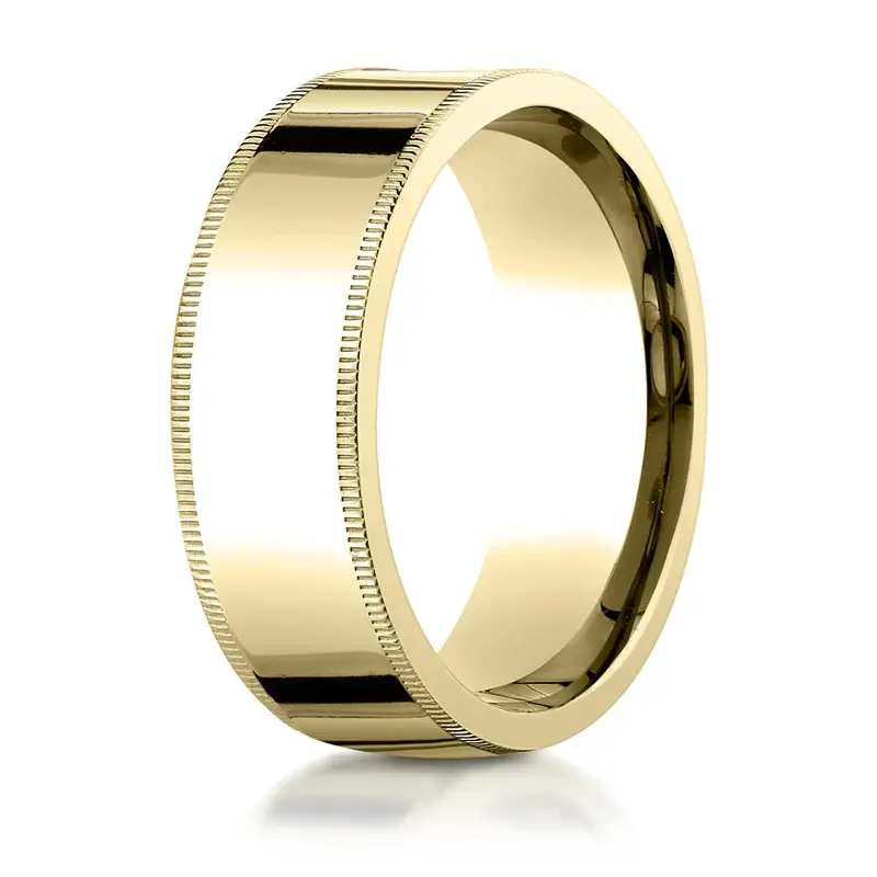 10K yellow gold 8mm. high polish Plain-Flat-Milgrain-Comfort-Fit-Wedding-Band - alternate view 7