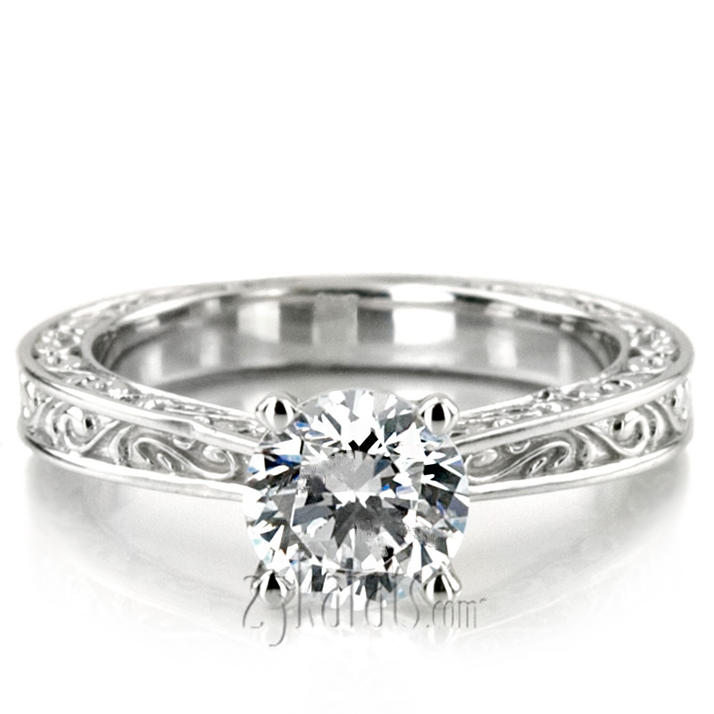 5 mm Moissanite Three Sided Scroll Design Solitaire Engagement Ring